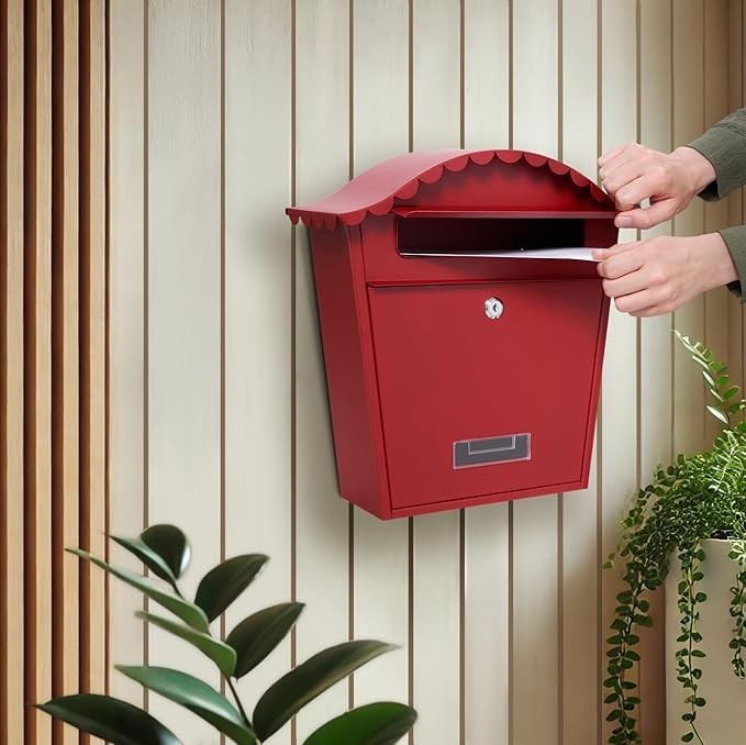 Lockable Wall Mailbox Weatherproof Steel Red 36x13x37cm