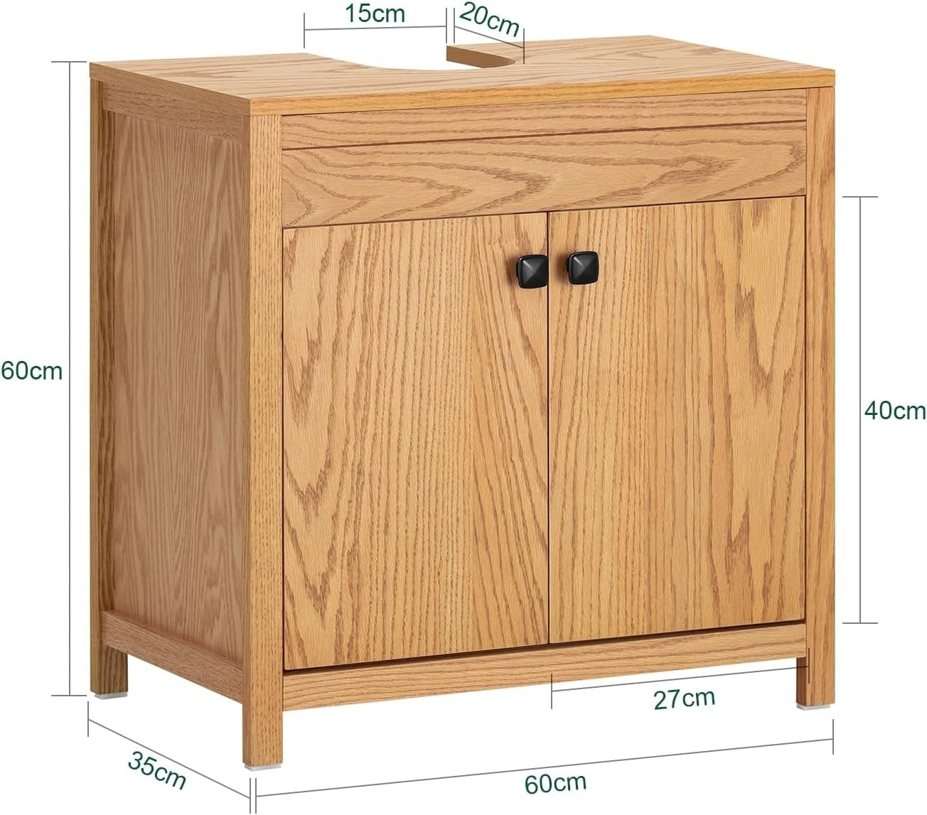 Natural Oak Bathroom Vanity Cabinet 60cm Under Sink Storage Unit with Double