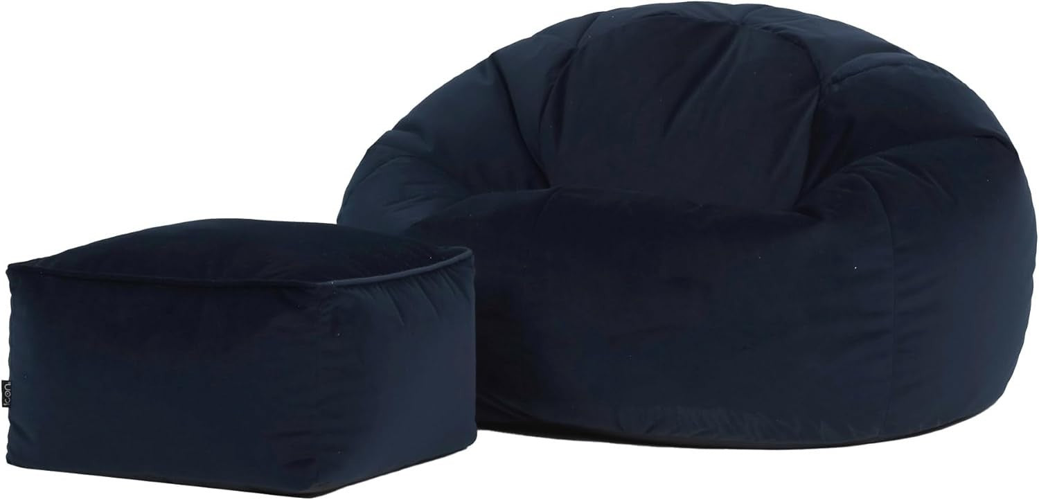 Luxury Velvet Bean Bag Chair w/ Footstool Adult Size Seat for Lounge