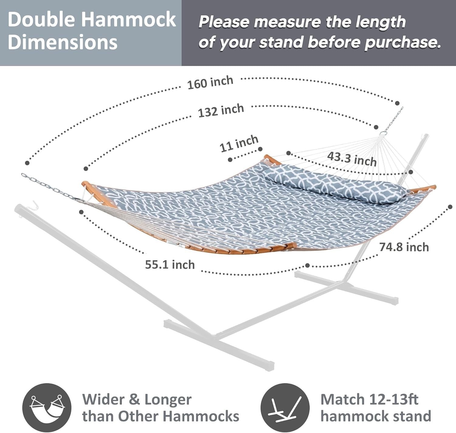 Luxury Double Quilted Hammock for Trees – 450lbs Capacity, Portable w/ Bag