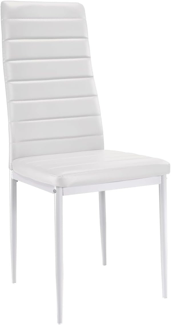 Modern White Dining Table Set 4 High Back PU Leather Chairs 120x80x75cm