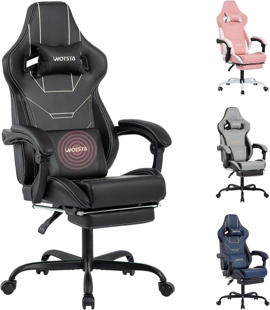 Black Ergonomic Gaming Chair Adjustable Recliner Headrest Footrest 330lbs Suppor