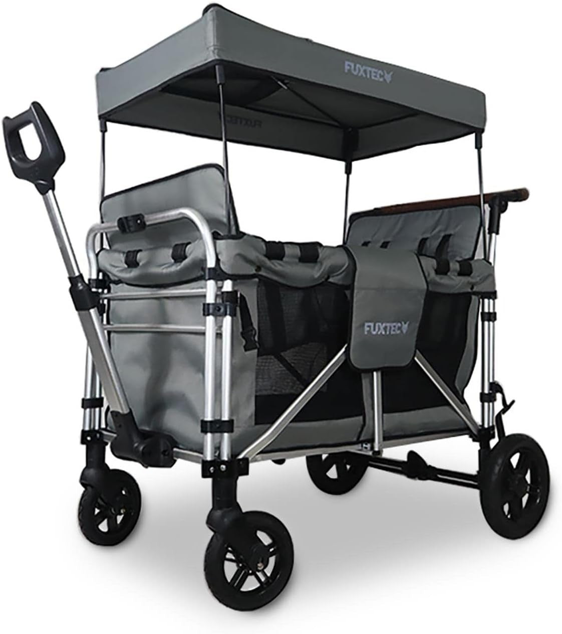 Grey XL 4-Seater All-Terrain Folding Kids Wagon with Canopy & Safety Belts
