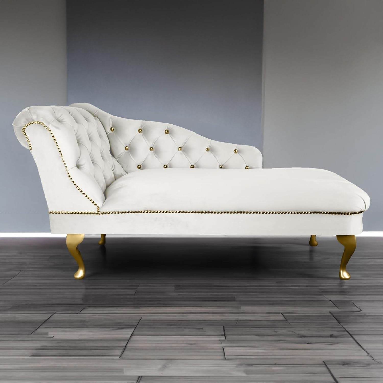 Velvet Chaise Lounge Sofa Tufted Accent Chair Left Hand Cream 133cm