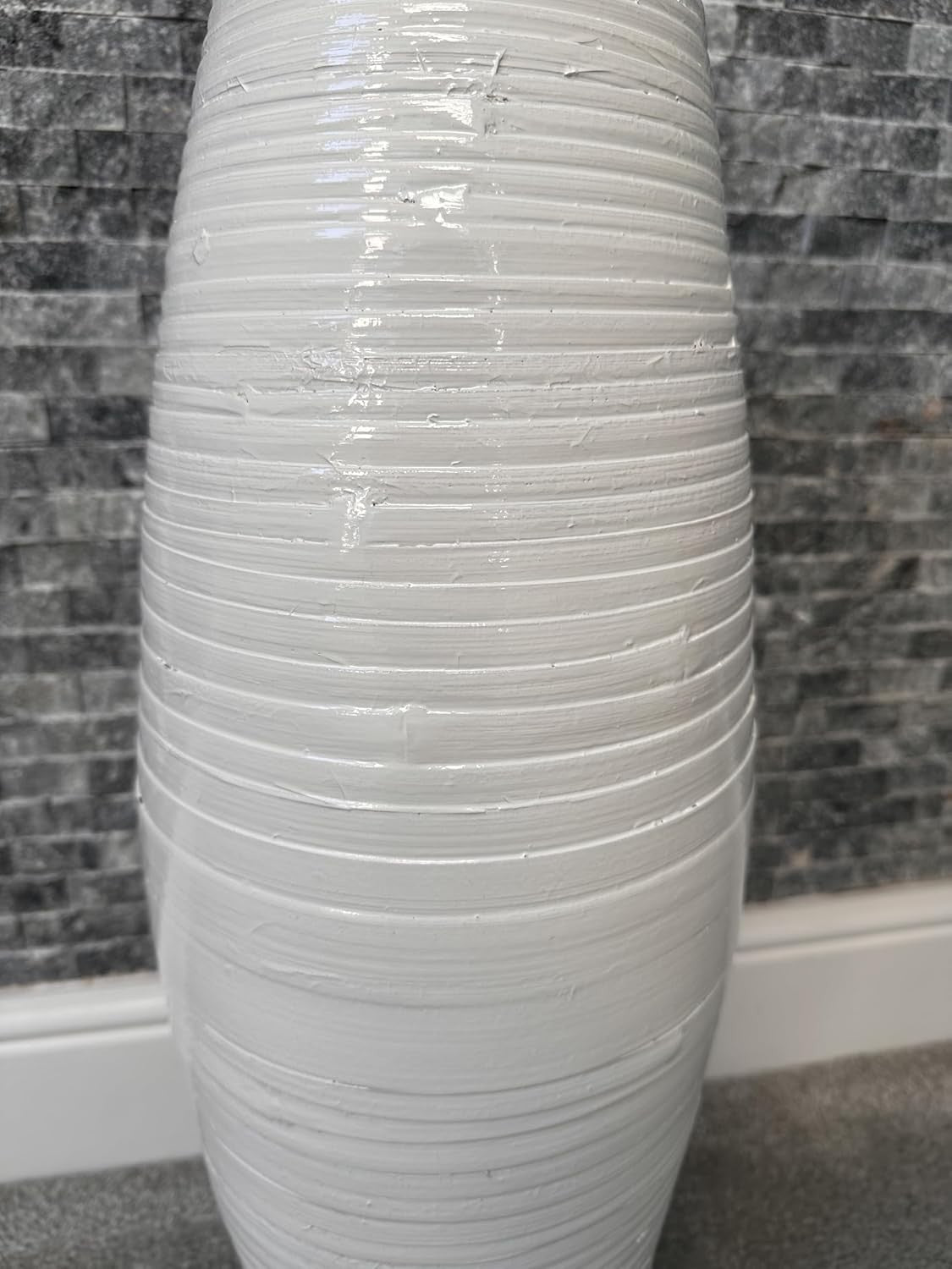 Tall Bamboo Floor Vase 60cm White Drum Shape Modern Home Decor Centrepiece