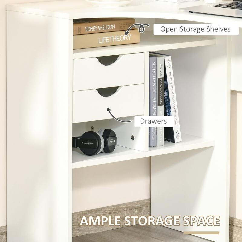 White L-Shaped Computer Desk with Drawers & Storage – Corner Office Table