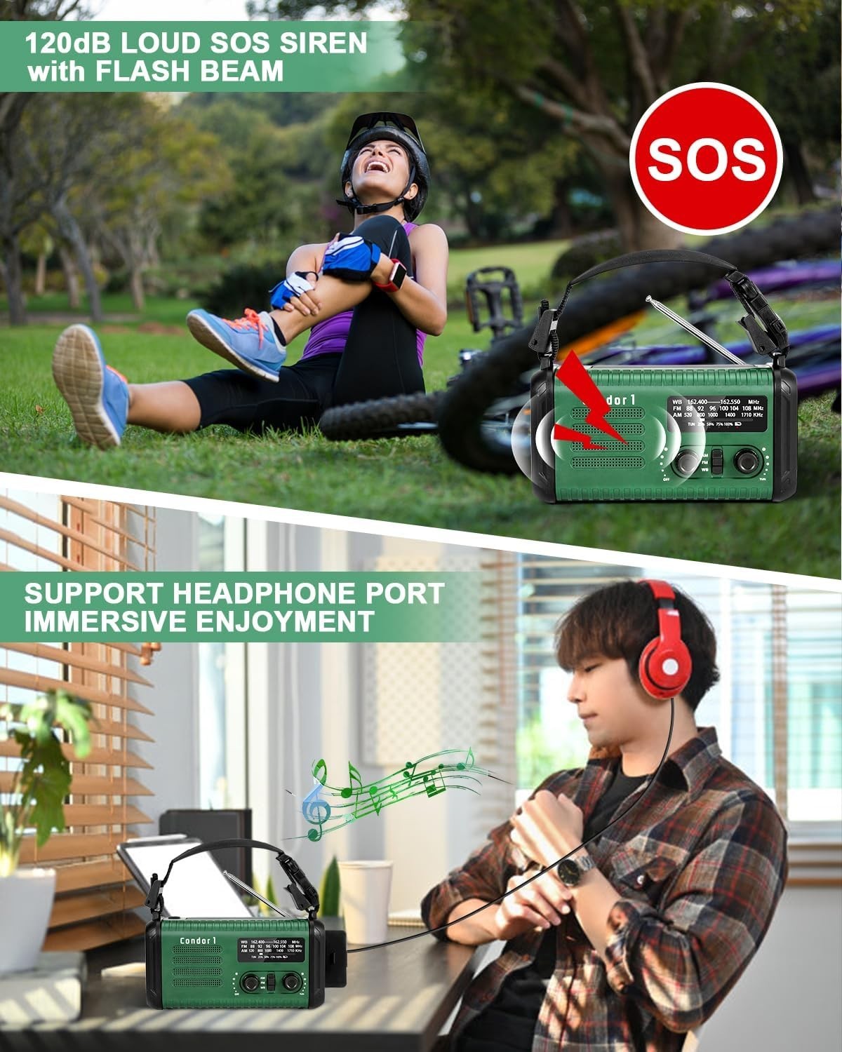 Wind Up Solar Emergency Radio with 20000mAh Battery, AM/FM & Flashlight