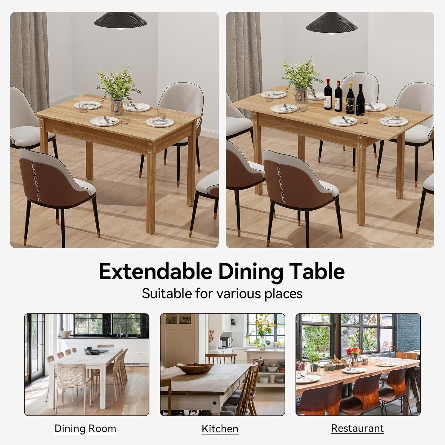 Extendable Dining Table 6-8 Seater Oak Wood Kitchen Home Solid Legs