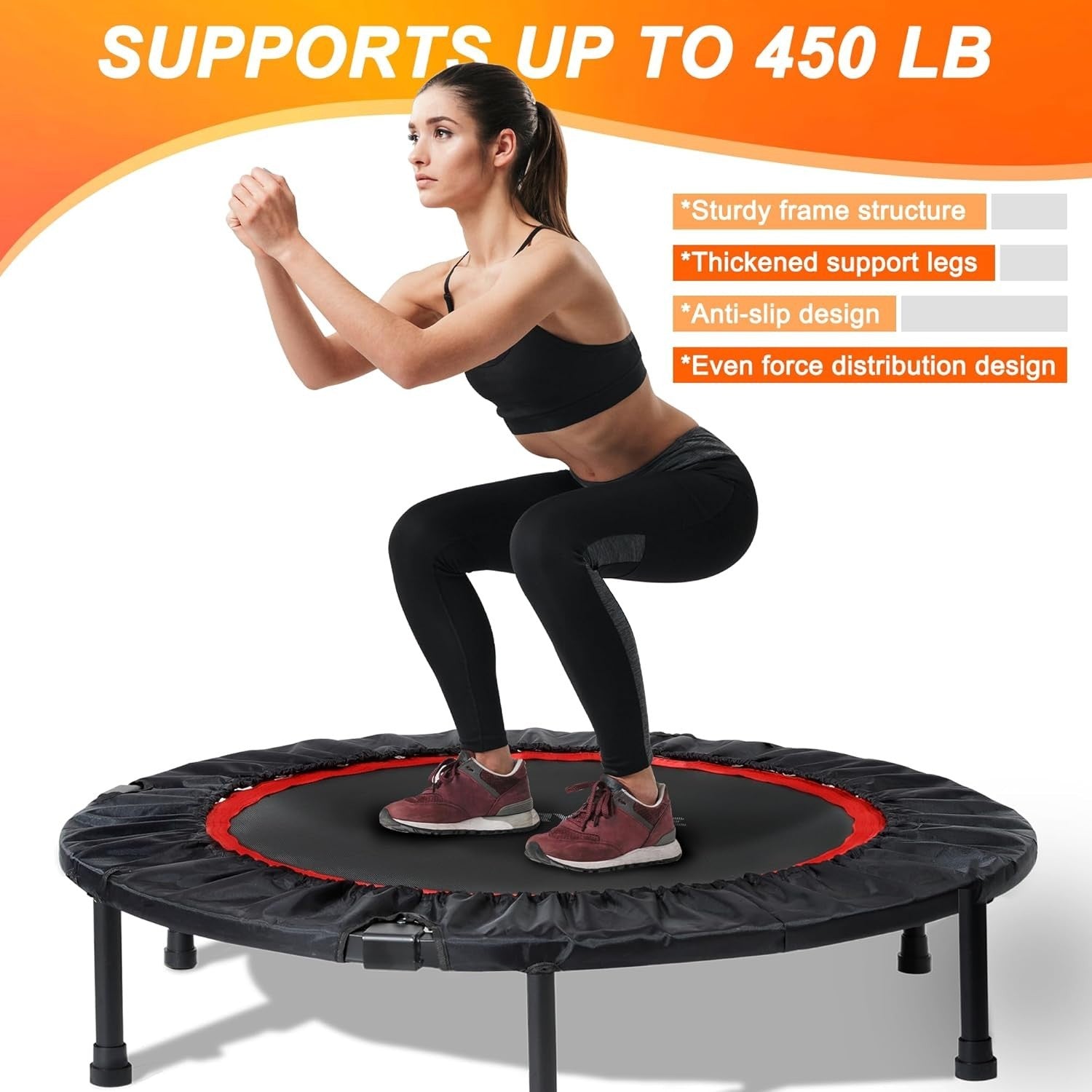 40in Folding Fitness Rebounder Adjustable Handle Heavy Duty Indoor
