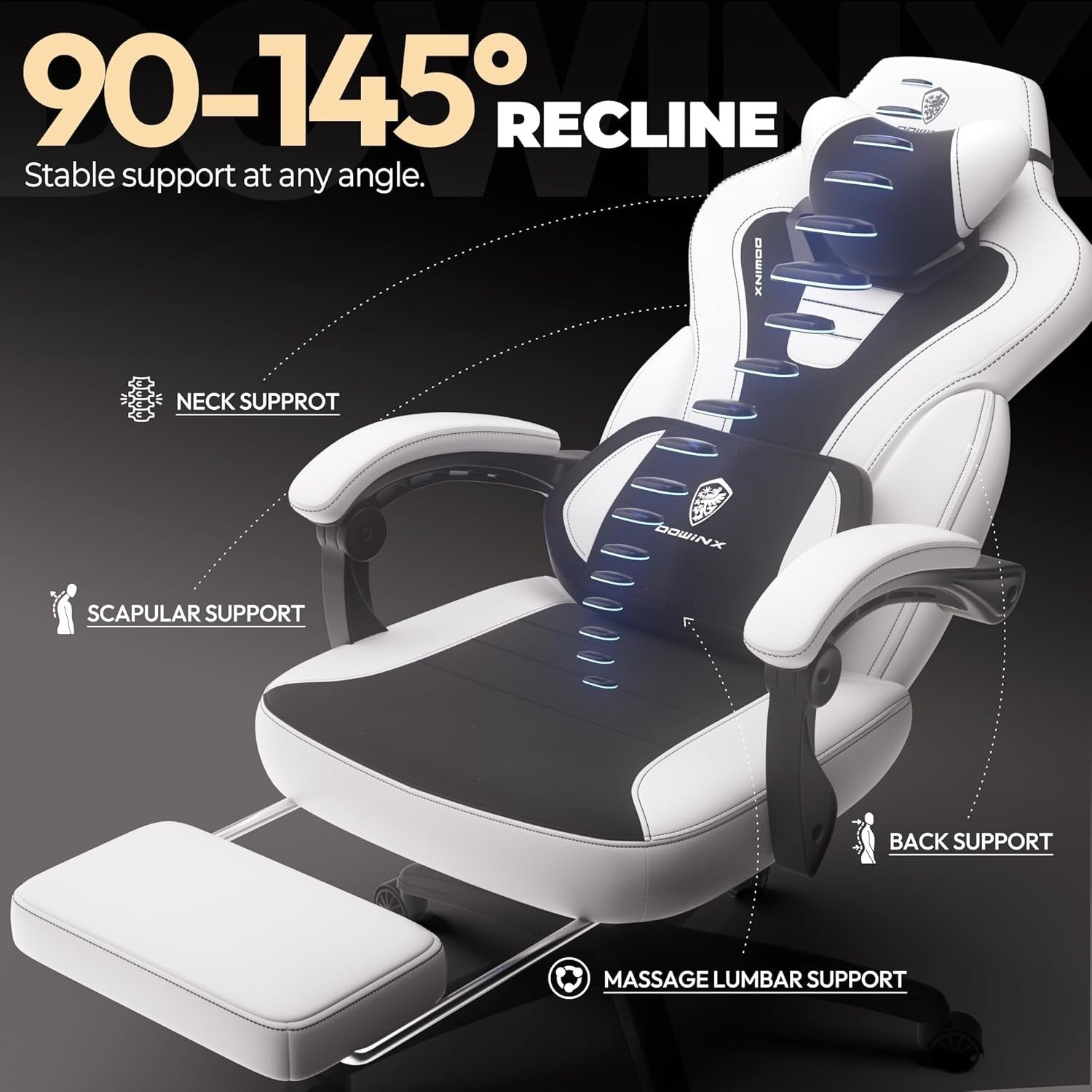 Black White Gaming Chair Recliner Office Computer Desk Swivel Faux Leather Max 9