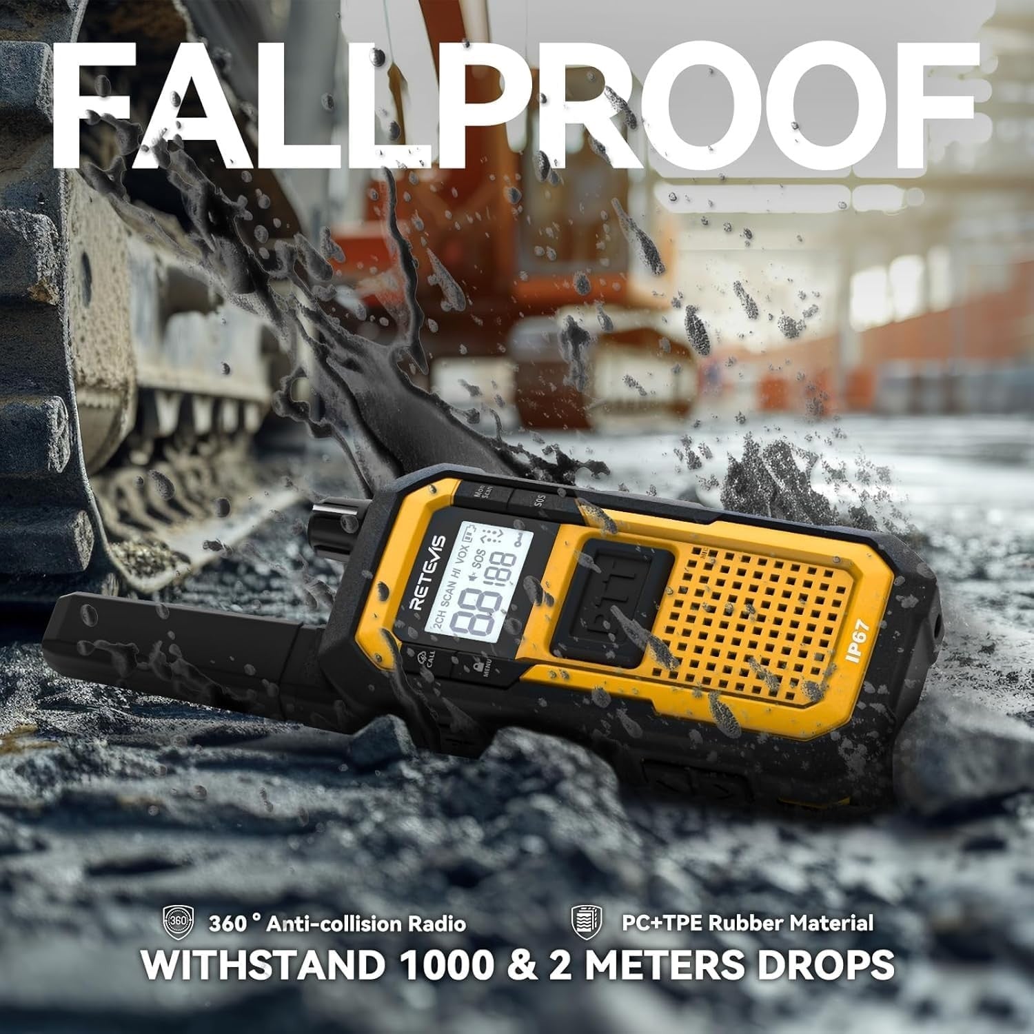 Heavy Duty Walkie Talkies IP67 Waterproof w Earpiece 6 Pack Charger