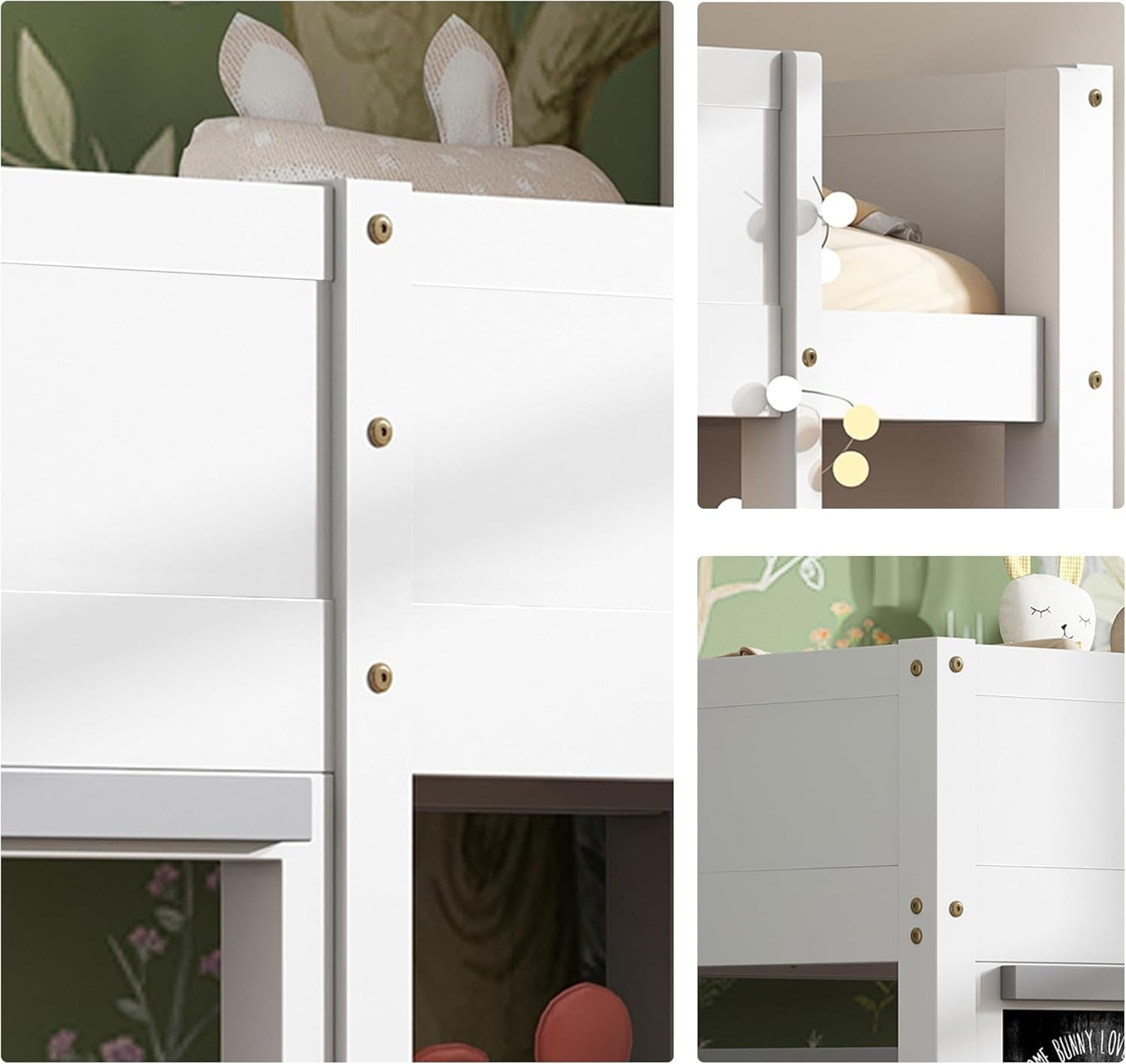 Space-Saving Kids Bunk Bed with Ladder, Blackboard & Shelf, White Pine Wood