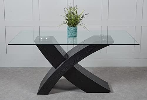 Modern Black Glass Dining Table 160x90cm Rectangular X-Shaped Base for 6