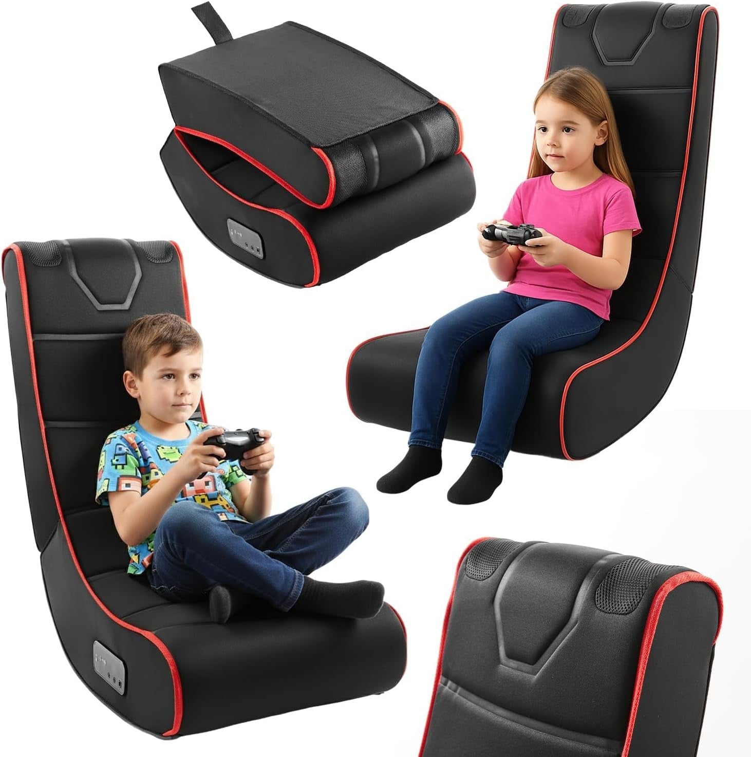 Bluetooth Gaming Floor Rocker Chair w/ Speakers Foldable Black