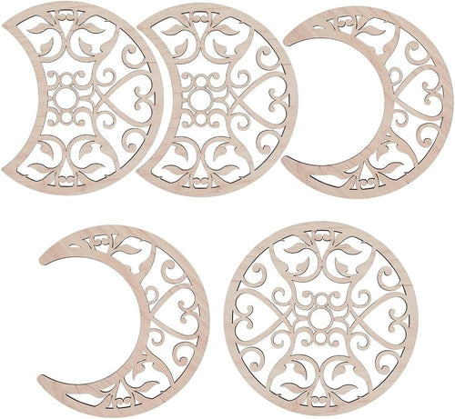 Moon Phase Wall Decor Wooden Boho Witchy 5-Piece Art