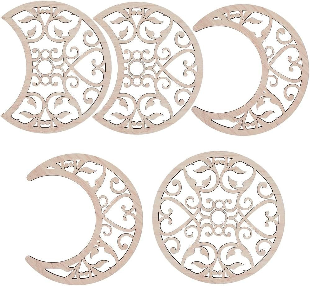 Moon Phase Wall Decor Wooden Boho Witchy 5-Piece Art
