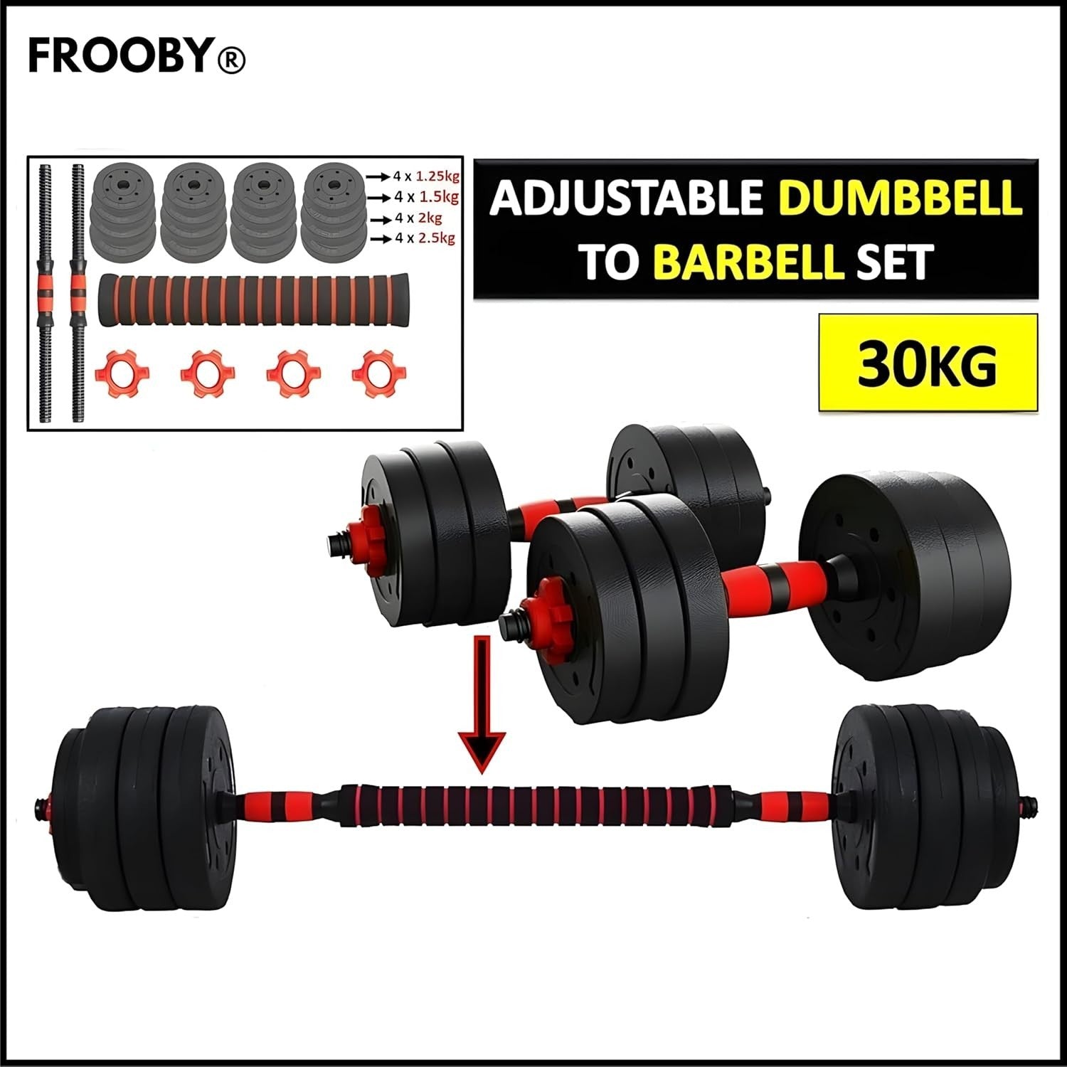 30KG Adjustable Dumbbells & Barbell Set Non-Slip Spinlock Home Gym