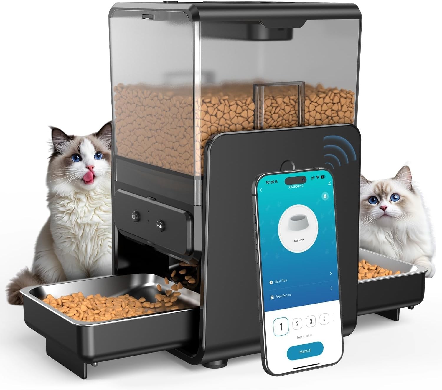 5G WiFi Automatic Cat Feeder for 2 Cats 5L Smart Dual Bowl Feeder