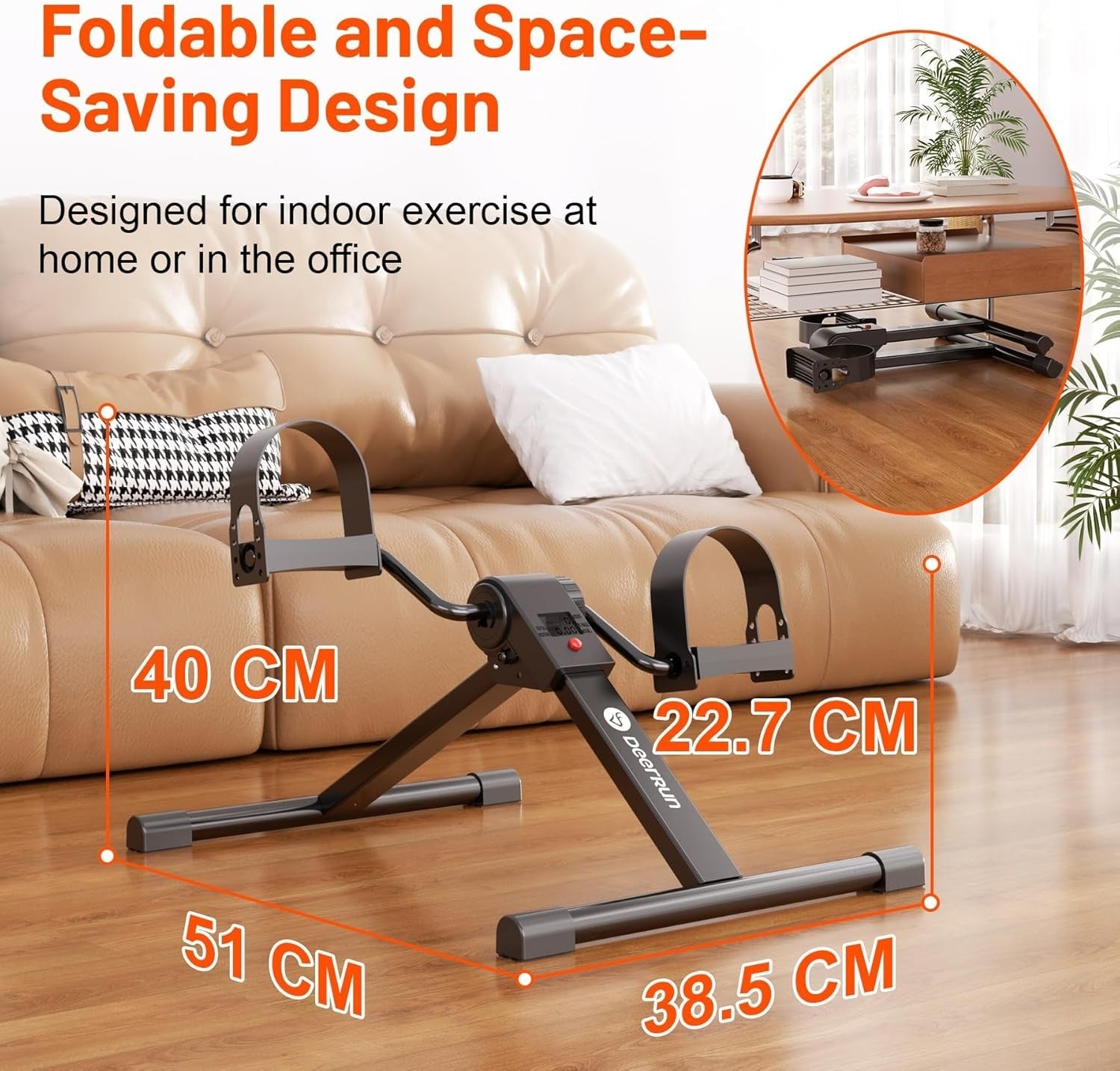 Smart Folding Pedal Exerciser LCD Adjustable Arm Leg Desk Bike
