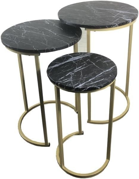 Stackable Round Nesting End Table Set Black Wood Coffee Side Bedside Lamp Desk