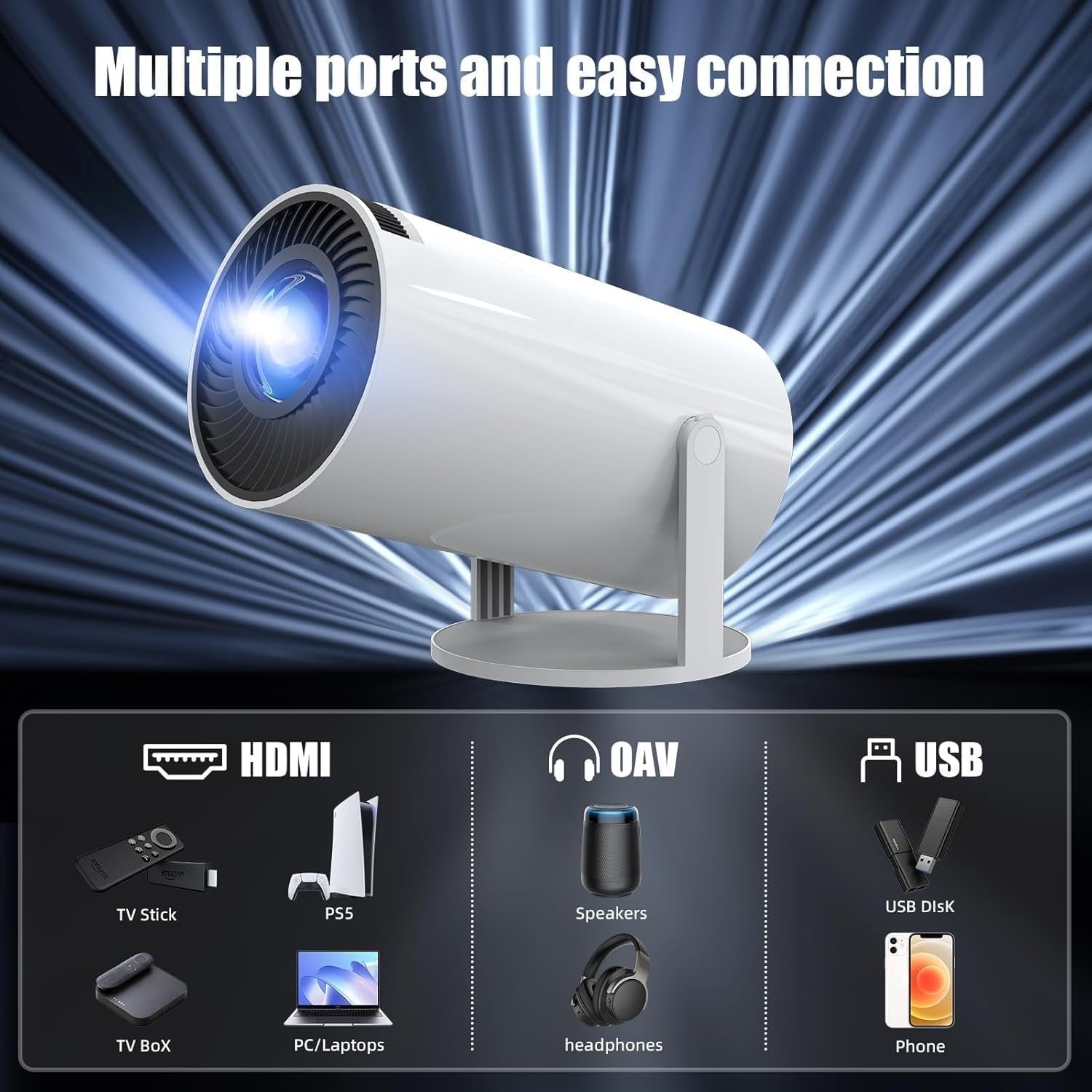 Smart Android 13 Mini Projector 4K Support WiFi 6 Bluetooth 1080P