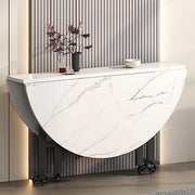 Round Folding Kitchen Table 100cm with 6 Wheels Drop Leaf Space-Saving Desk