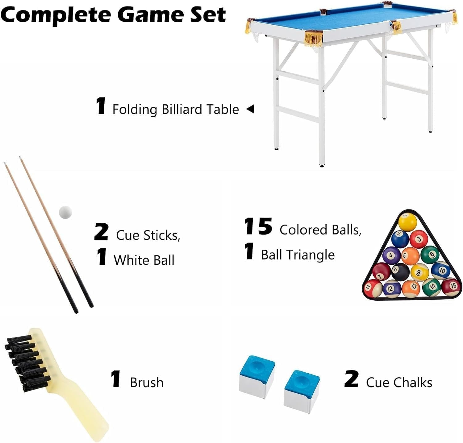 4FT Portable Folding Billiards Table Pool Snooker Set w Cues Balls