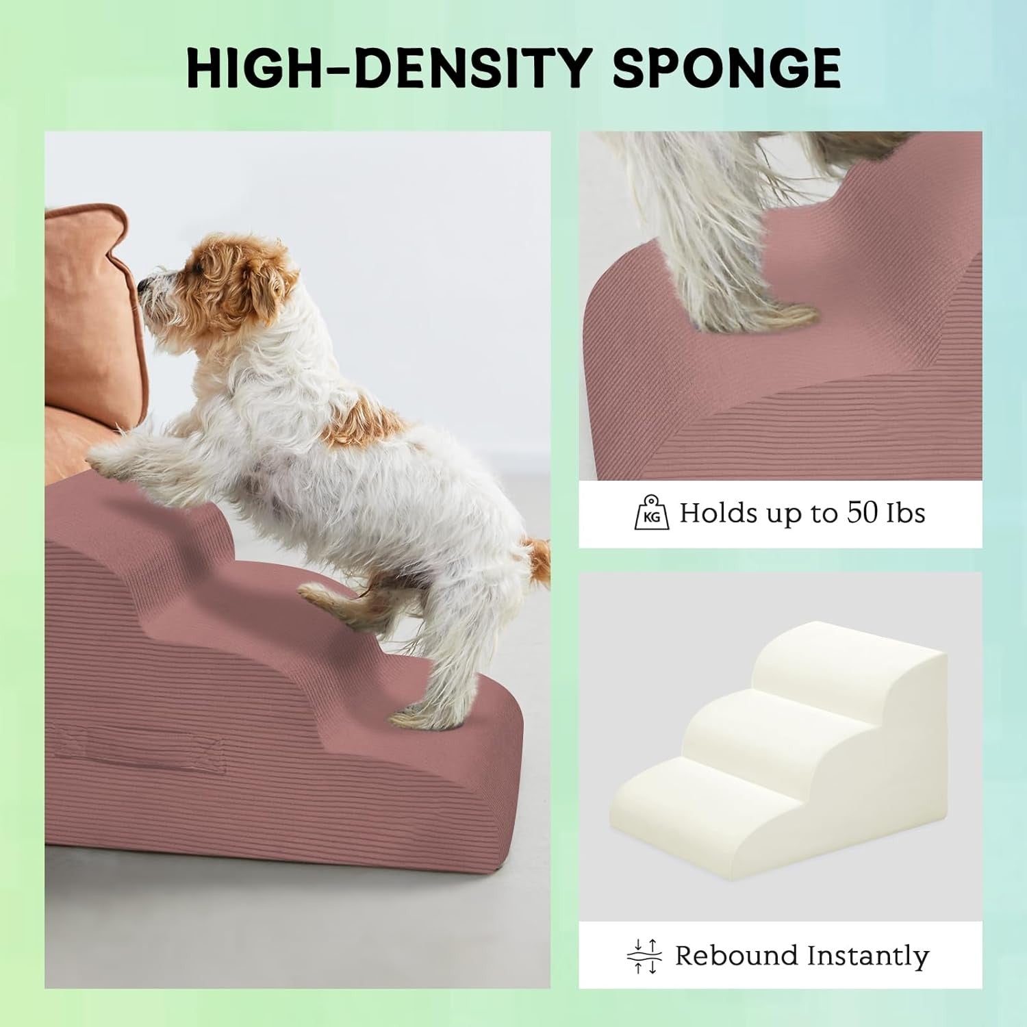 4-Step Dog Stairs Ramp Non-Slip Pet Steps Small Dogs Cats Pink