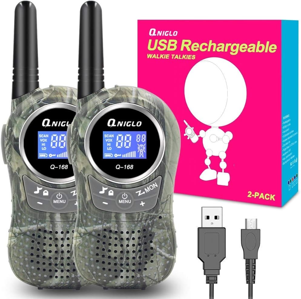 Kids Rechargeable Walkie Talkies 2 Pack Long Range VOX 8 Channel Radio