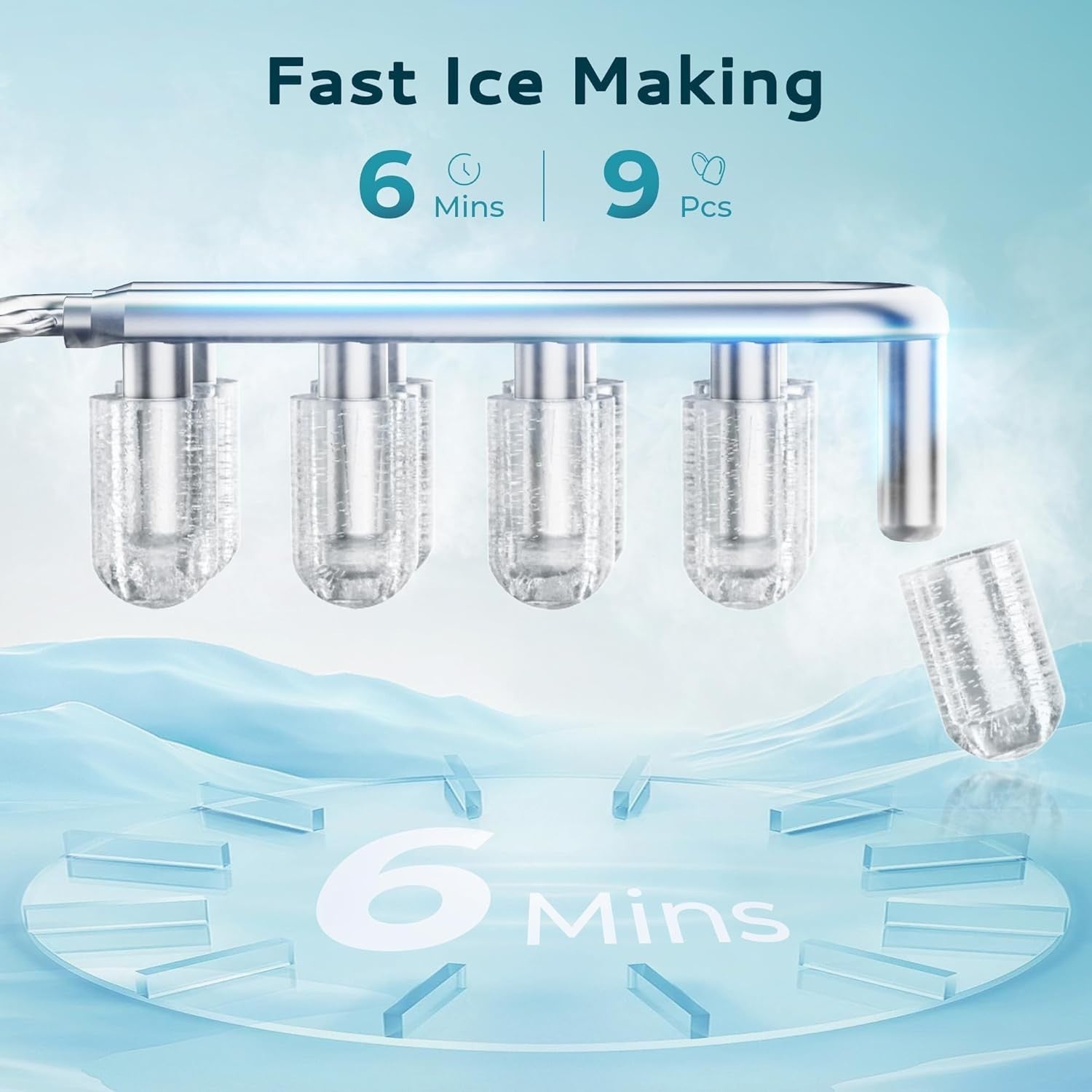 Portable Ice Maker 12kg/Day Countertop 9 Cubes Fast Self-Cleaning Silver