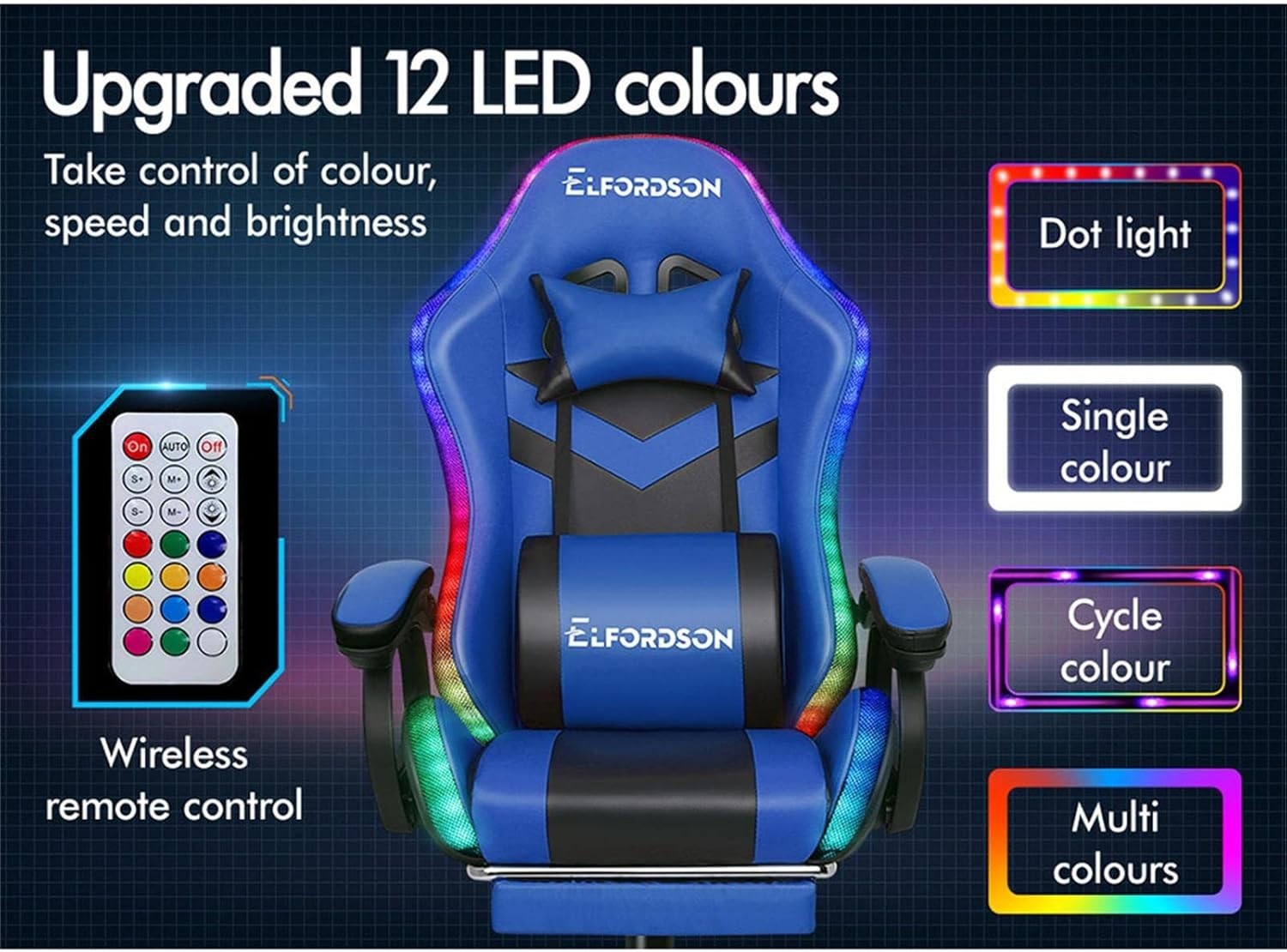 Gaming Chair Recliner Office Desk PC Chair RGB LED Light Massage PU Leather