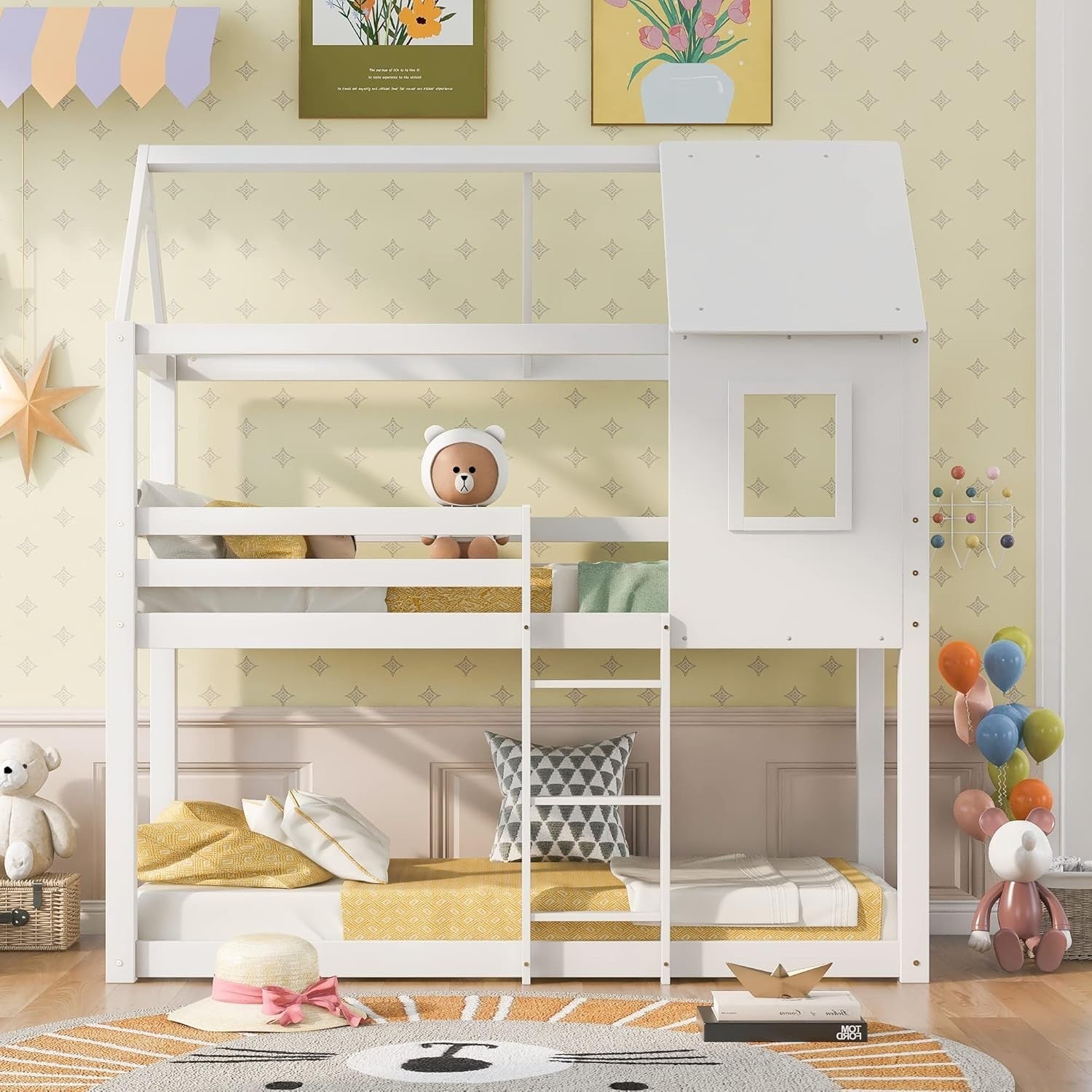 Space-Saving Kids Bunk Bed with Convertible Ladder & Safety Rails 3FT White