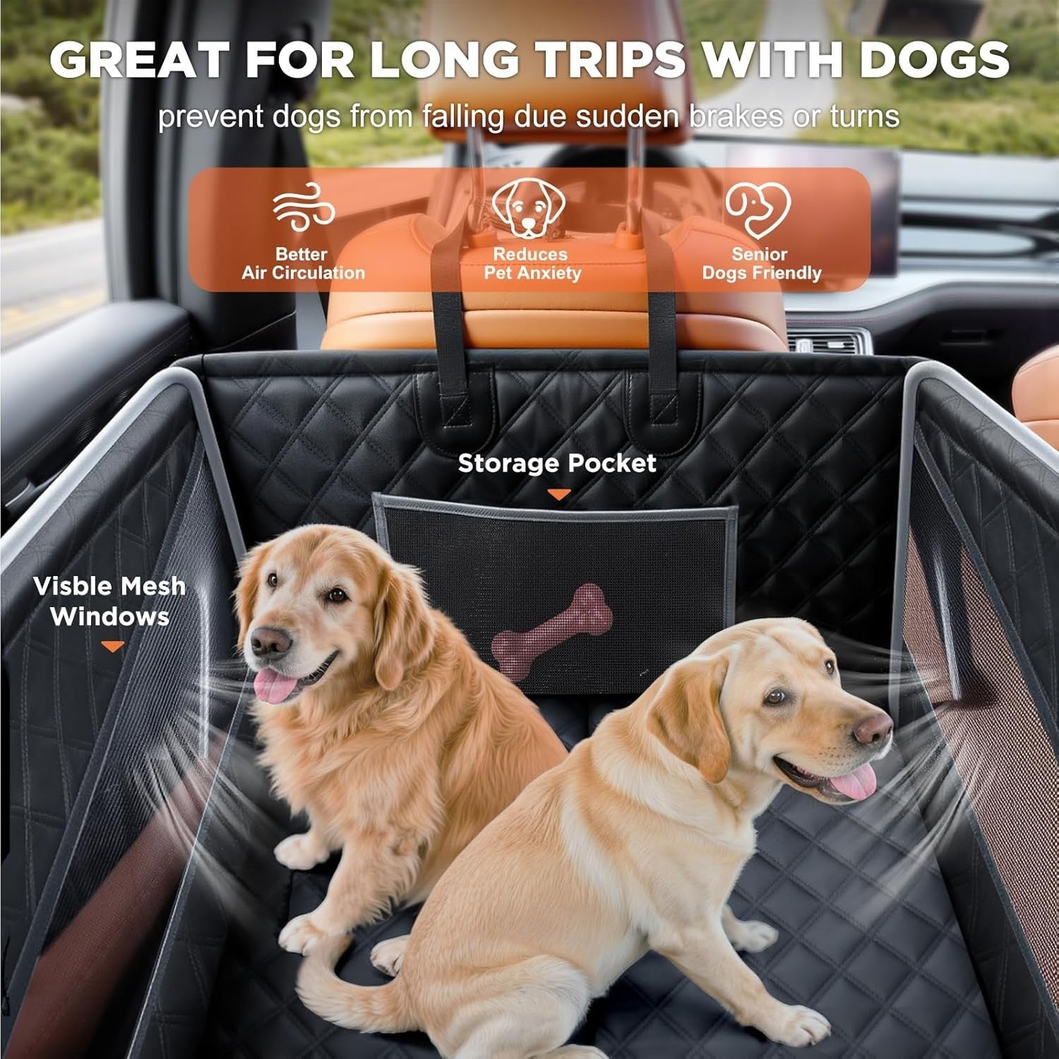Large Dog Car Seat Extender Hard Bottom Waterproof Hammock SUV Truck
