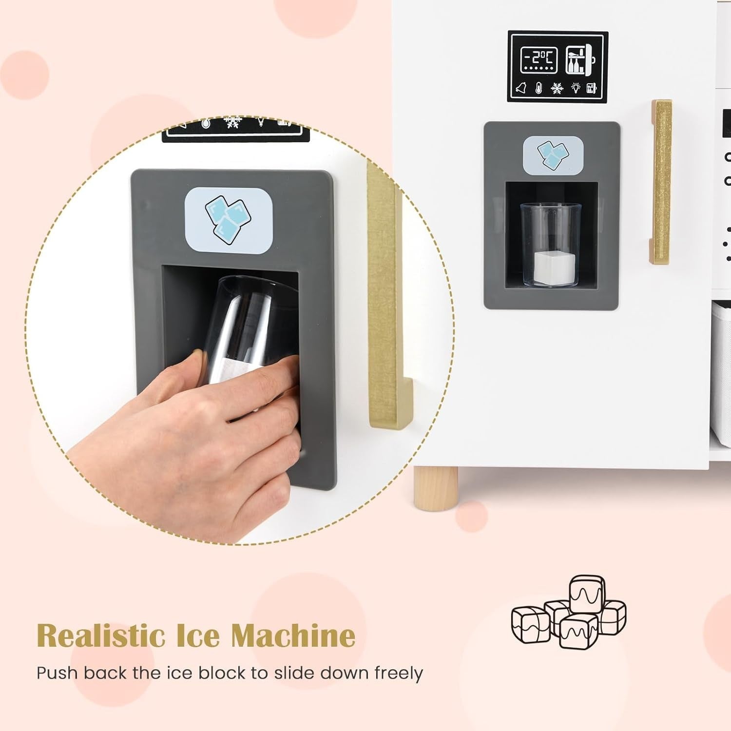 Wooden Kids Play Kitchen White Ice Maker Dishwasher Cooking Toy