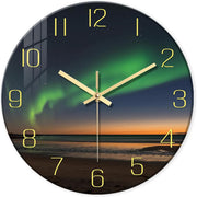Aurora Wall Clock 12" Glass Silent Non-Ticking Modern Green Gold Home Decor