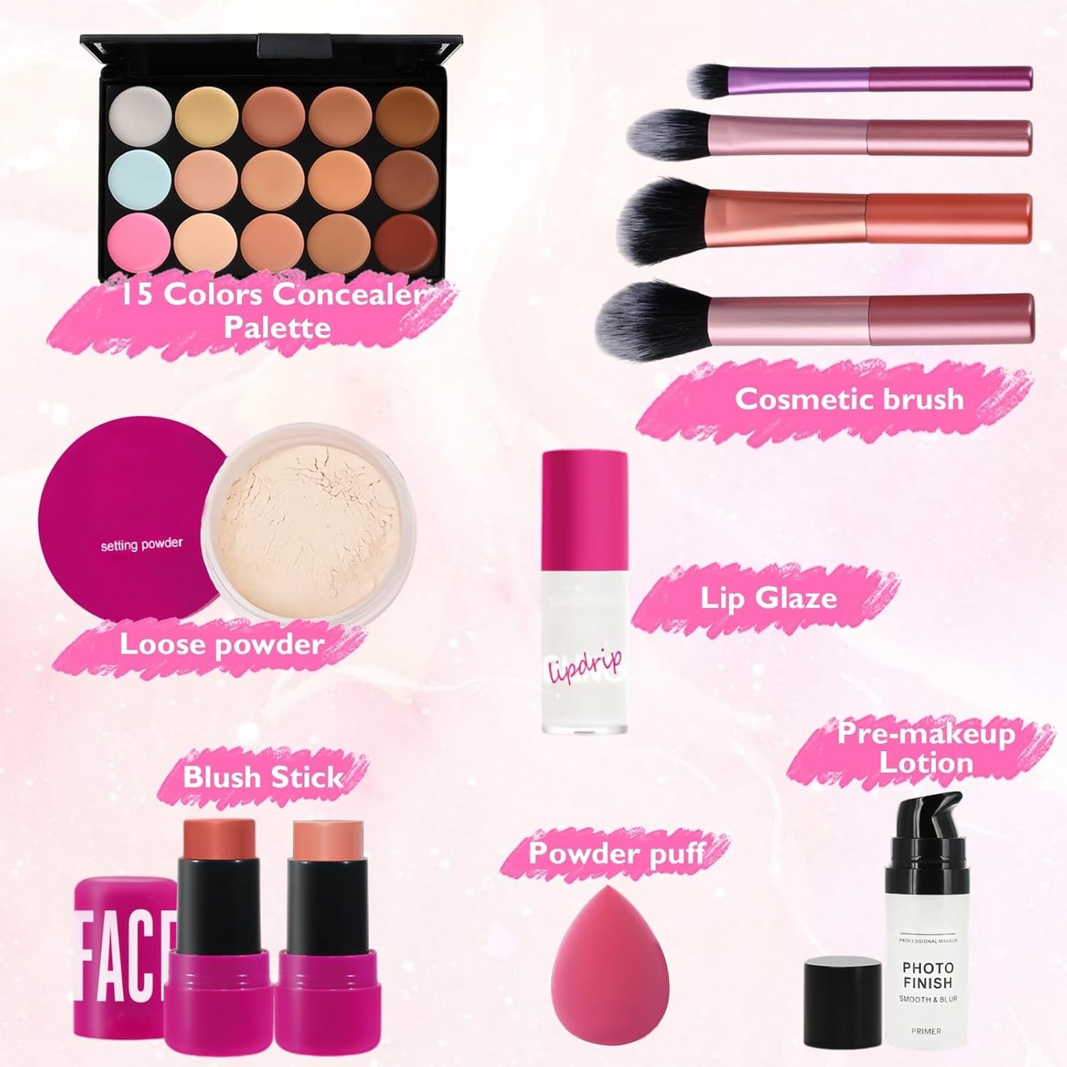 All in One Makeup Kit 15 Color Concealer Palette 11pc Set