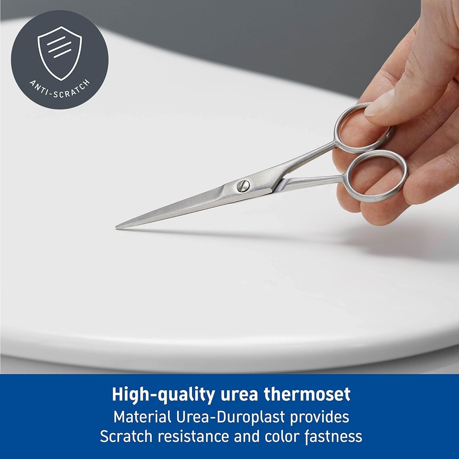 D-Code Compact Soft Close Toilet Seat Urea Thermoset White Stainless Steel