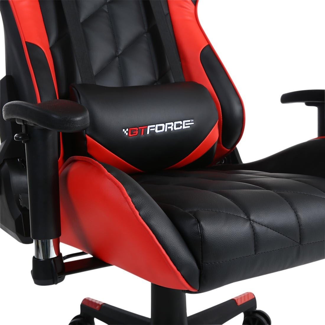 Reclining Gaming Chair Faux Leather Swivel High Back Red
