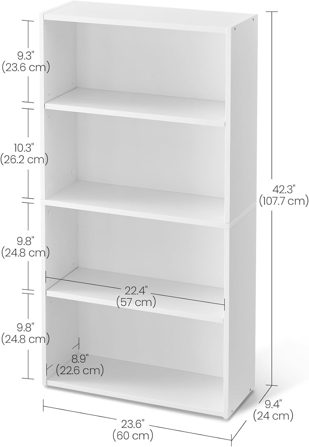 4Tier Wooden Bookcase Tall Storage Display Book Shelf for Living Room White