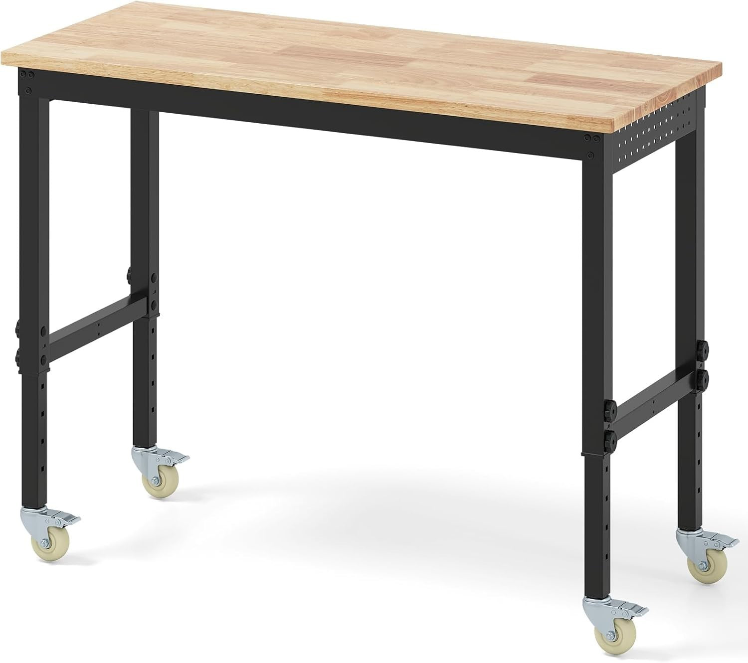 Height Adjustable Workbench 122x51cm Rolling Table 4-Level Rubberwood Top