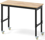 Height Adjustable Workbench 122x51cm Rolling Table 4-Level Rubberwood Top