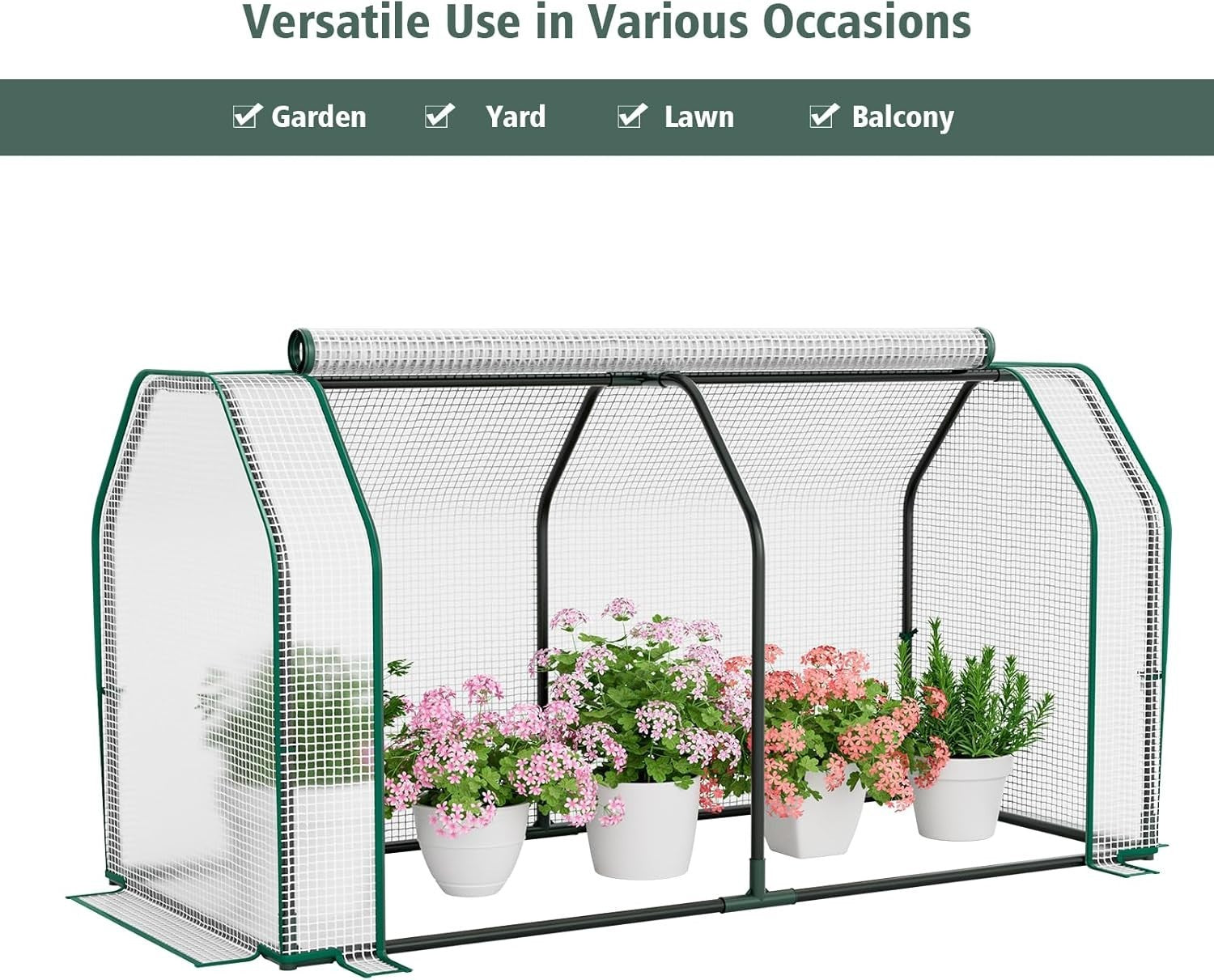 Mini Greenhouse Tunnel with PE Cover & Steel Frame for Plants Herbs Veg