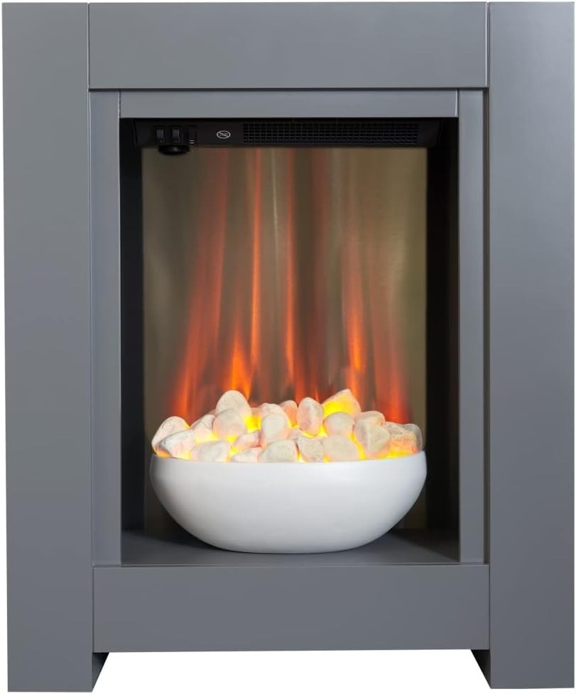 Electric Fireplace Suite Grey 23” Fire Surround LED Pebble Heater