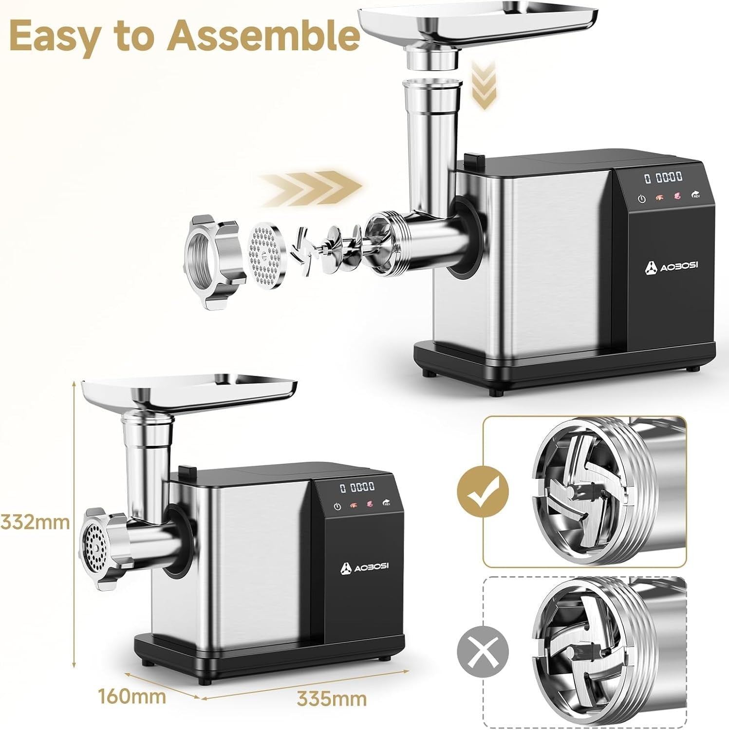 3000W Electric Meat Grinder LCD Display Sausage Maker Food Mincer Steel