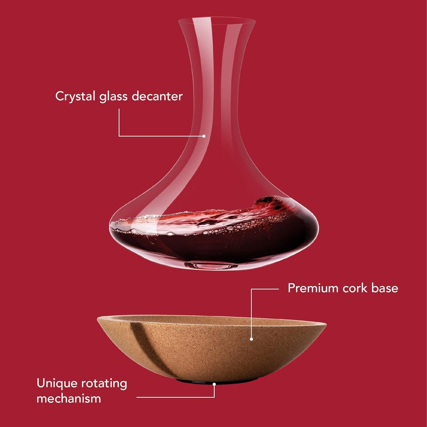 Swirling Wine Decanter with Cork Base Luxury Aerator Glass Carafe 1L
