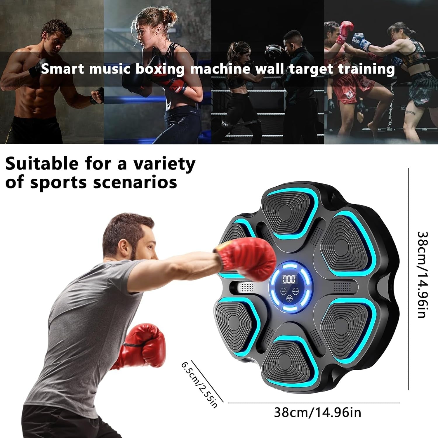 Music Boxing Machine 9 Speed LED Punch Trainer Bluetooth Wall Mounted Gloves