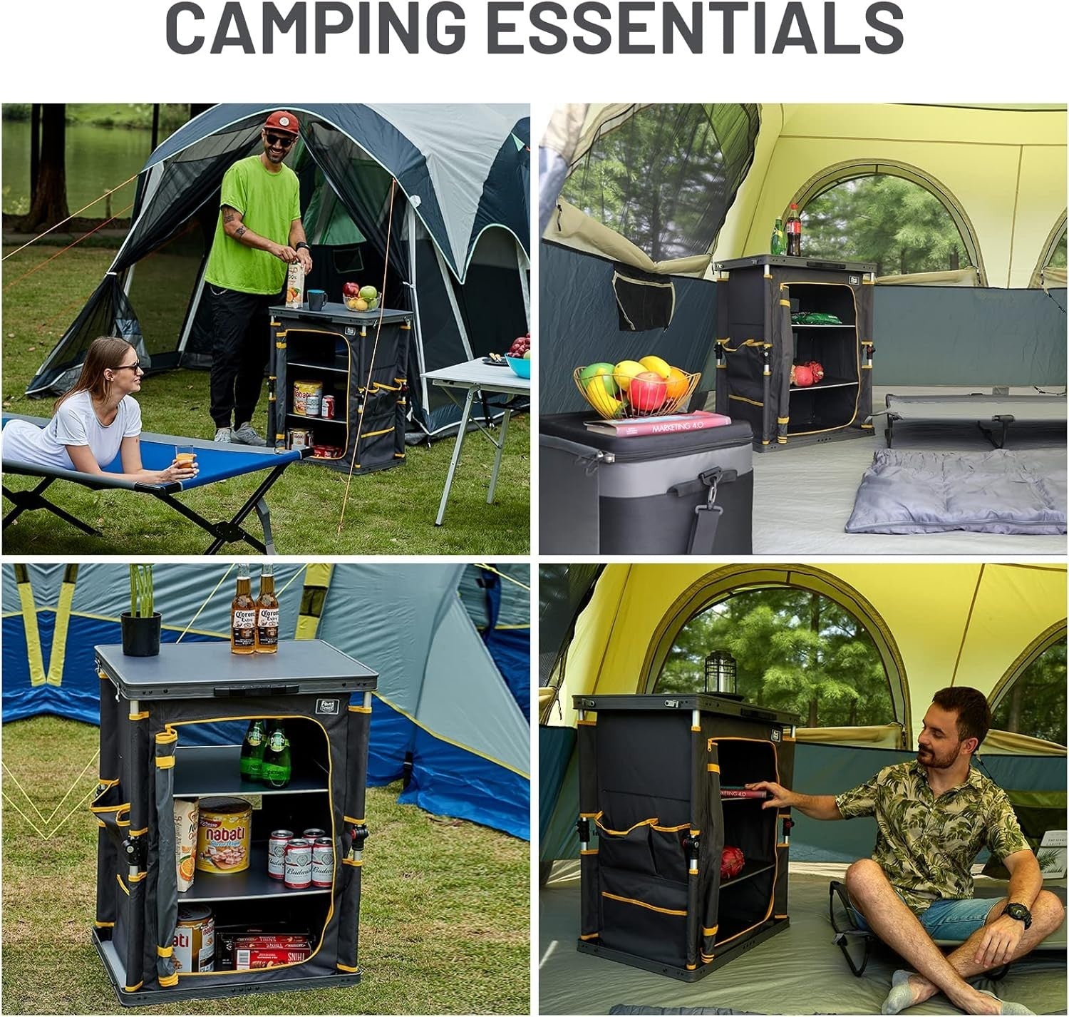 Folding Camping Kitchen Unit 3 Shelf Cupboard Outdoor Storage 30kg