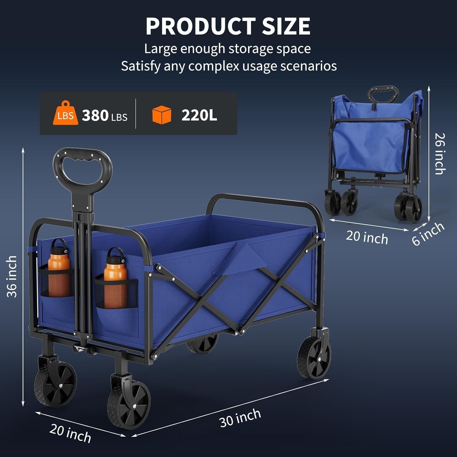 220L Folding Festival Wagon Heavy Duty Cart 172kg Load All Terrain Wheels Blue