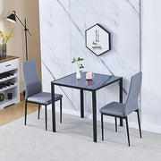 Square Glass Dining Table Set 75x75x75cm Linen Grey Chairs 2-Seater