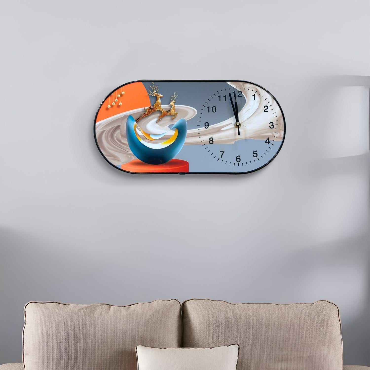 Modern Oval Art Wall Clock Large Display Silent Decor for Home Office